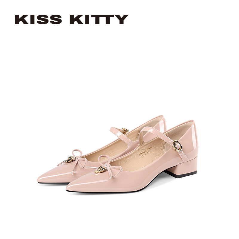 KISSKITTY法式粗跟玛丽珍鞋女26年新款气质蝴蝶结尖头单鞋不累脚,女鞋,玛丽珍鞋,淘宝优惠券,粉丝福利购,淘宝优惠卷