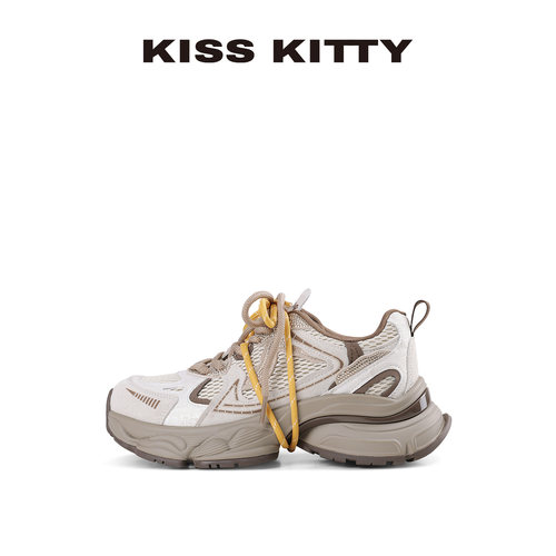 KISSKITTY欧洲站老爹鞋女2026春季新款百搭网面厚底运动休闲跑鞋