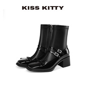 呼呼专享 KISSKITTY玛丽珍时装 短靴女2025秋季 爆款 黑色短靴女