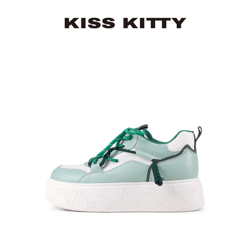 【呼呼专享】KISSKITTY厚底板鞋26春季新款小个子增高拼接休闲鞋