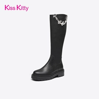 Kiss Kitty/Новинка 2021 года, темные ботинки martin на толстой подошве, универсальные длинные рыцарские ботинки, повседневные модные узкие ботинки