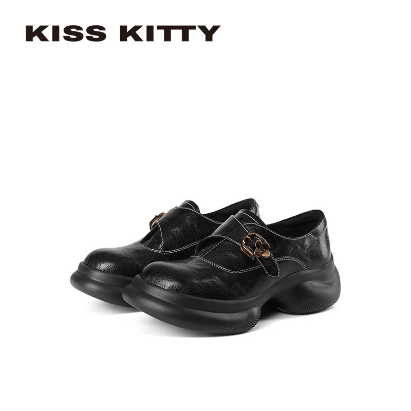 KISSKITTY乐福小皮鞋女2026春新款厚底圆头皮带扣学院风深口单鞋,女鞋,乐福鞋（豆豆鞋）,淘宝优惠券,粉丝福利购,淘宝优惠卷
