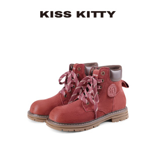 KISSKITTY厚底复古红色马丁靴女2025新款英伦风工装户外短靴女