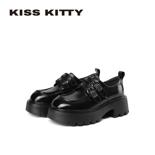 圆头甜酷厚底增高深口单鞋 新款 女 2026春季 KISSKITTY学院风小皮鞋