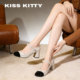 KISSKITTY玛丽珍新款 女 绝美巨好看单鞋 拼接方头高跟鞋 杏色法式