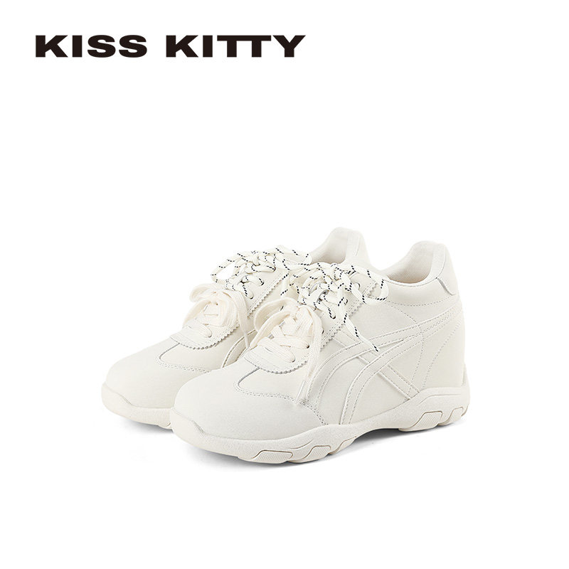 KISSKITTY真皮内增高小白鞋女2026新款夏季百搭德训鞋休闲运动鞋