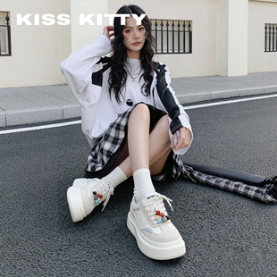 软底休闲鞋 KISSKITTY四芒星 厚底德训鞋 26春新款 百搭牛皮运动板鞋