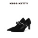 日常通勤不累脚单鞋 KISSKITTY新款 玛丽珍珍珠蝴蝶结黑色高跟鞋 女