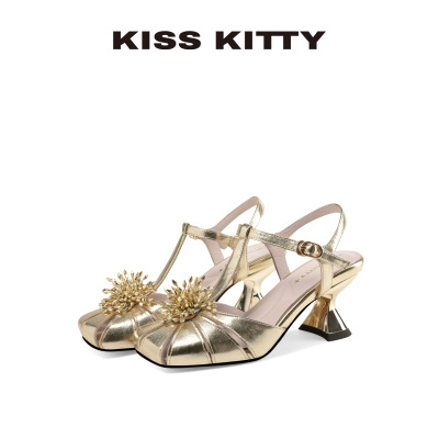 KISSKITTY新款粗跟凉鞋女
