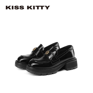 增高一脚蹬小皮鞋 KISSKITTY小金币 新款 女英伦风26春季 厚底乐福鞋