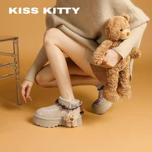 KISSKITTY萌宠系列2025秋冬新款 厚底外穿雪地靴子加绒保暖毛毛鞋