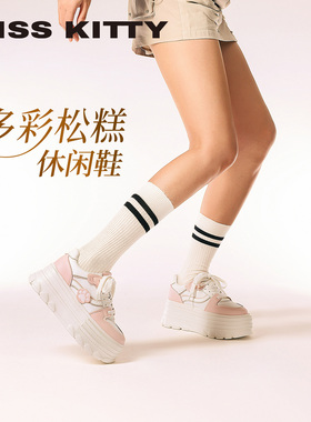 KISSKITTY秋季新款粉色猫爪厚底女鞋增高百搭板鞋通勤休闲运动鞋