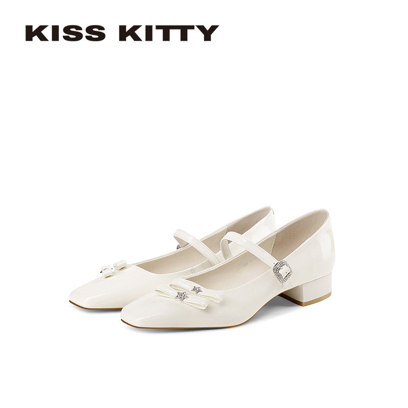 KISSKITTY玛丽珍鞋26年春季新款小方头高跟鞋法式粗跟皮带扣单鞋,女鞋,玛丽珍鞋,淘宝优惠券,粉丝福利购,淘宝优惠卷