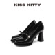 浅口黑色方头单鞋 KISSKITTY厚底增高玛丽珍鞋 女小个子珍珠高跟鞋