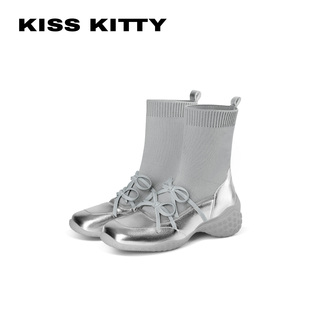 KISSKITTY法式蝴蝶结瘦瘦袜靴26年秋新款厚底玛丽珍靴不累脚女靴