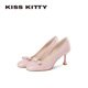 KISSKITTY浅口单鞋 高跟鞋 女2026春新款 细跟方头蝴蝶结裸粉色法式