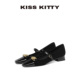黑色小香风高跟鞋 KISSKITTY巨好看配裙子单鞋 小方头粗跟玛丽珍鞋