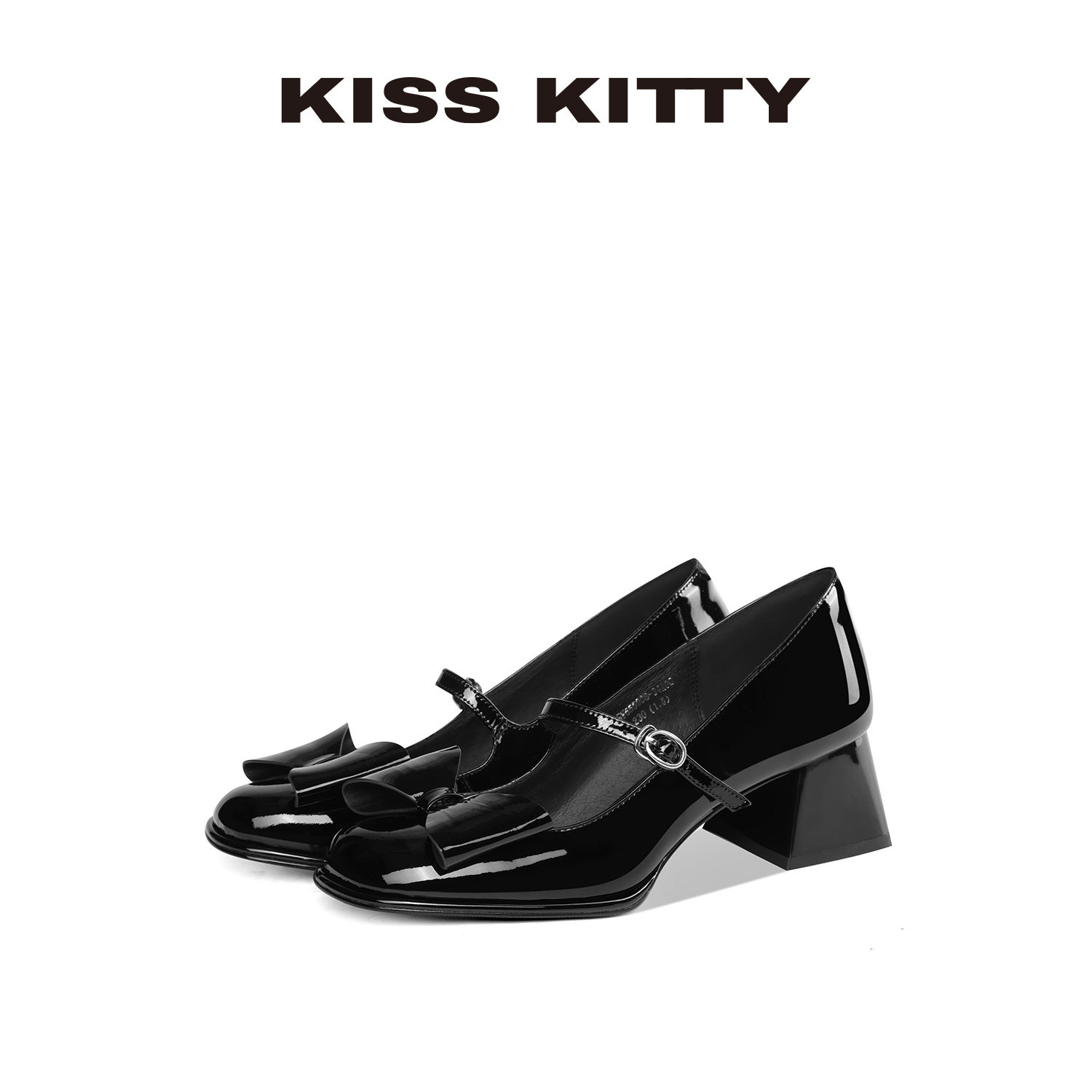 KISSKITTY玛丽珍女鞋2025新款头层牛皮红粗跟方头蝴蝶结高跟单鞋,女鞋,浅口单鞋,淘宝优惠券,粉丝福利购,淘宝优惠卷