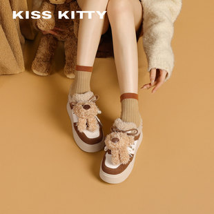 KISSKITTY萌宠系列 2025秋冬新款厚底棉鞋休闲鞋加绒保暖毛毛鞋
