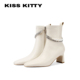 白色粗跟高跟瘦瘦靴 巨好看 呼呼专享 KISSKITTY短靴子新款
