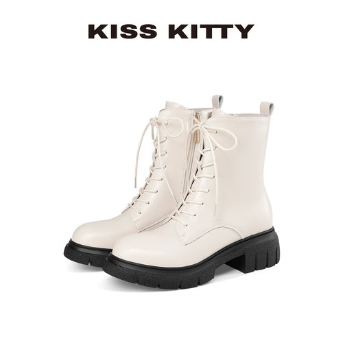KISSKITTY马丁靴女款2026新款巨好看超火白色英伦风小众厚底短靴
