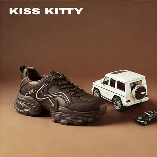 炸街显瘦复古运动鞋 潮酷厚底鞋 女2026年新款 KISSKITTY皮面老爹鞋