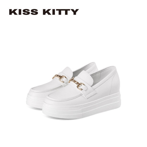 KISSKITTY白色乐福鞋女款小皮鞋
