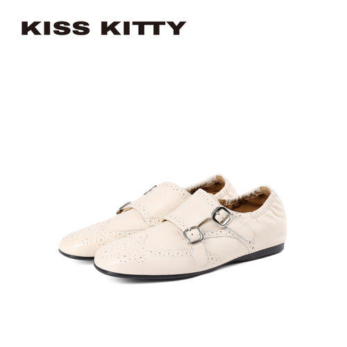 羊皮雕花布洛克鞋复古乐福鞋