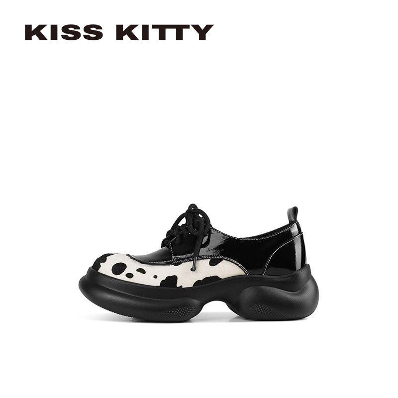KISSKITTY黑糖奶纹 厚底增高休闲鞋26年春新款牛津小皮鞋百搭单鞋