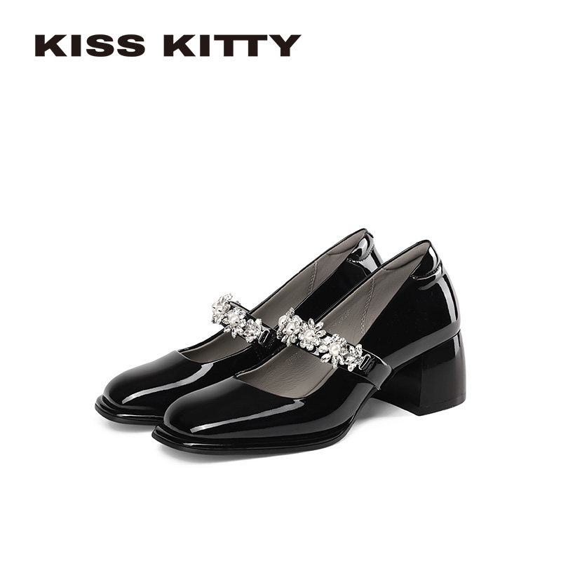 KISSKITTY心动玫瑰 法式玛丽珍新款一字带高跟鞋不累脚单鞋羊皮垫,女鞋,玛丽珍鞋,淘宝优惠券,粉丝福利购,淘宝优惠卷