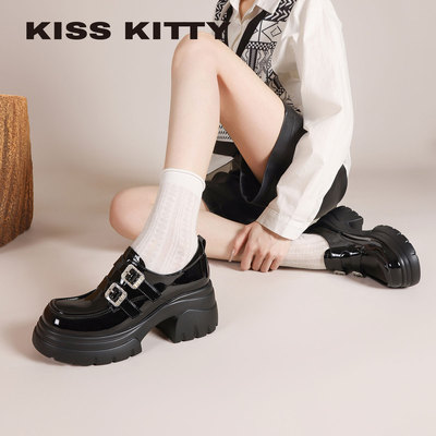 KISSKITTY乐福鞋厚底百搭学院风jk小皮鞋女新款黑色通勤鞋配裙子