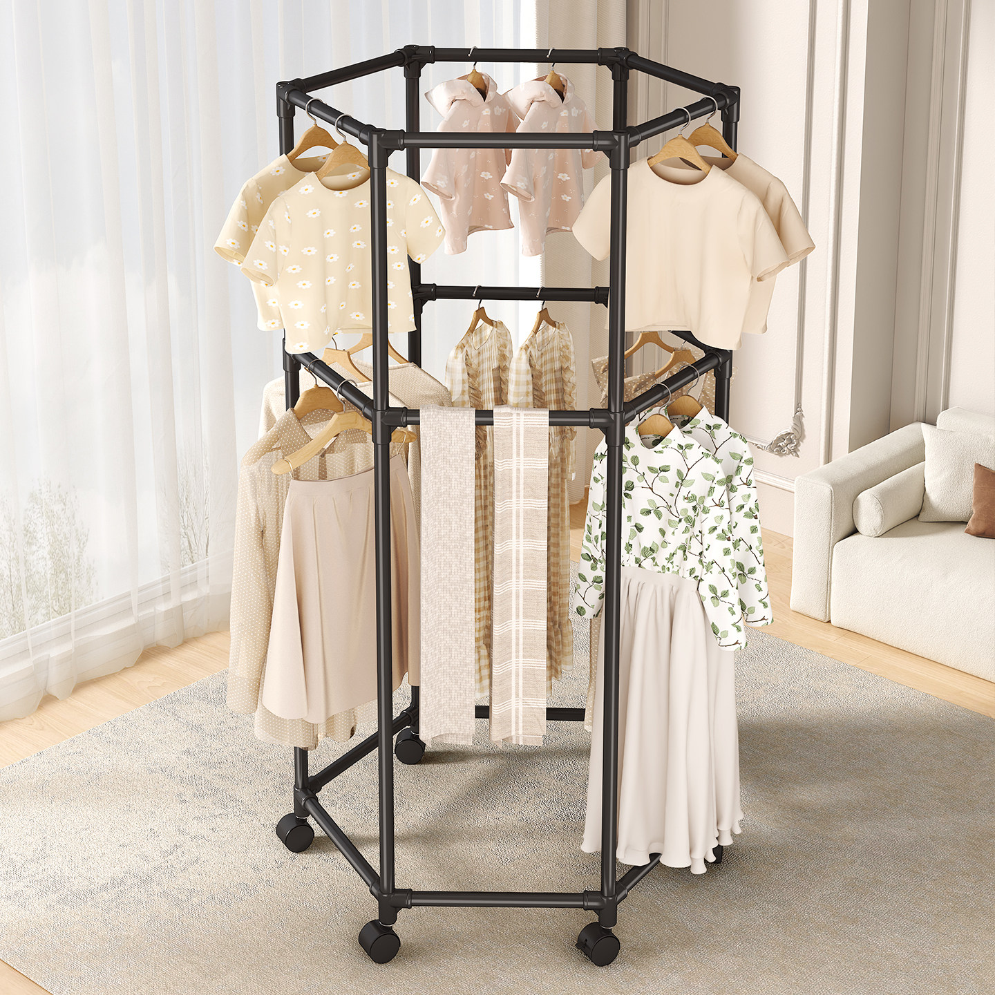 简易晾衣架落地家用阳台多功能旋转晒衣架子宿舍可移动简易挂衣架