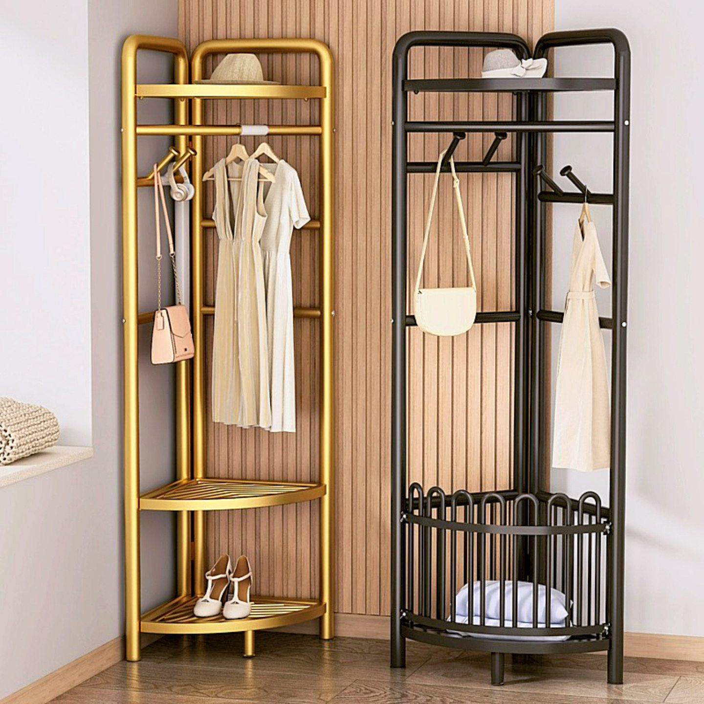 转角衣帽架落地卧室轻奢挂衣架床边放衣服神器移动墙角收纳置物架