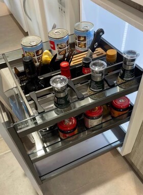 悍高拉篮希勒3.0抽屉式厨房拉篮调味篮双层碗篮阻尼导轨橱柜锅篮