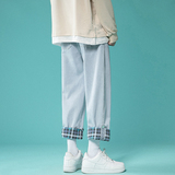 现货主推格子翻边牛仔裤！男女中性宽松九分裤NB529P55，男装牛仔裤，电商C303-1