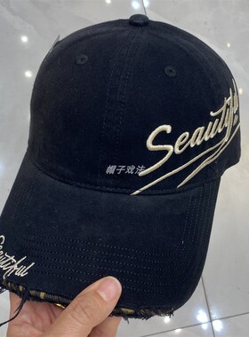 大头围鸭舌帽侧刺绣字母纯棉深帽碗男女百搭秋季宽帽檐软顶棒球帽