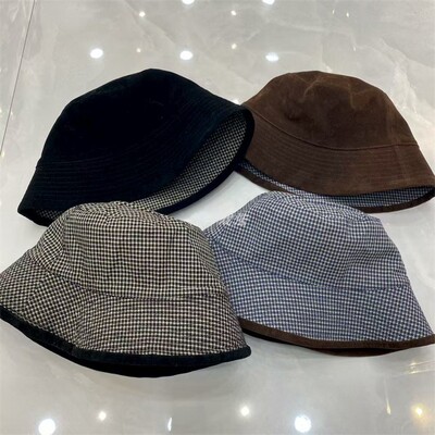 百搭小沿植绒双面戴格子显脸小高级遮阳休闲韩版女式秋季盆渔夫帽