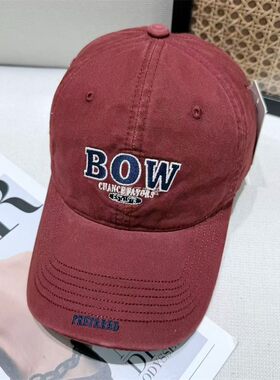 通用加厚纯棉刺绣BOW字母百搭男女韩版网红小众可调节软顶棒球帽