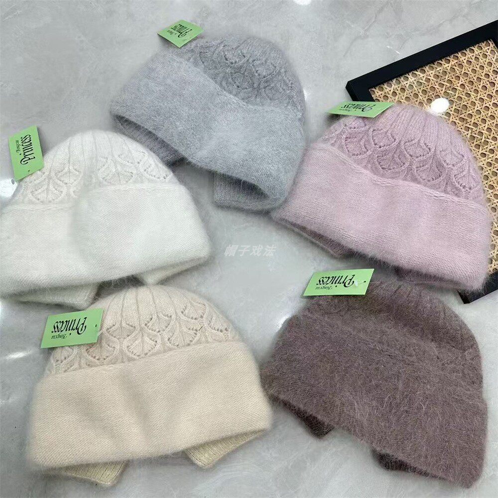 后开口护耳冬季高比利兔长毛街拍百搭保暖韩版高级女式针织蒙古帽