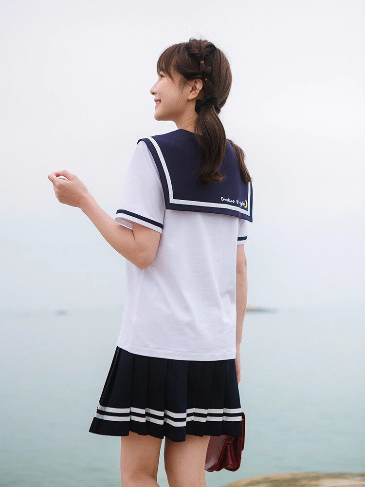 NAVY FENG SAILOR UNIFORM JK COLLEGE STYLE UNIFORM SET SCHOOL UNIFORM GIRL JUNIOR HIGH SCHOOL STUDENT TOP HIGH SCHOOL STUDENT CLASS UNIFORM SUMMER