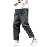 爆25咖啡厅夏条纹撞色棉麻九分男灯笼裤萝卜裤锥形哈伦裤K161-p50，男装休闲裤，星座311A