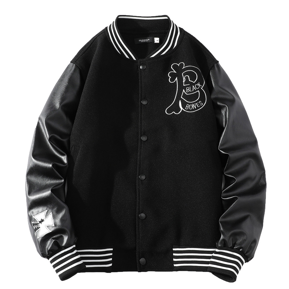 25春新款毛呢PU拼接棒球服男字母刺绣夹克外套XZ311A-JK112-P80,男装夹克,星座311A