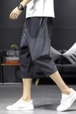 爆25夏季条纹撞色棉麻七分裤男灯笼裤萝卜裤锥形哈伦裤K016-p45，男装牛仔裤，星座311A
