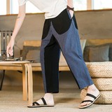 爆25咖啡厅夏条纹撞色棉麻九分男灯笼裤萝卜裤锥形哈伦裤K161-p50，男装休闲裤，星座311A