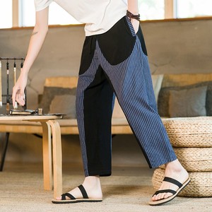 爆25咖啡厅夏条纹撞色棉麻九分男灯笼裤萝卜裤锥形哈伦裤K161-p50,男装休闲裤,星座311A