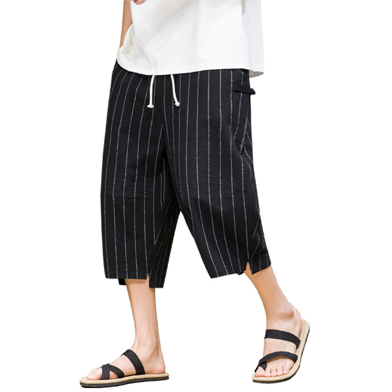 无影墙25夏风条纹棉麻七分男灯笼阔腿萝卜裤锥形311A-k238p45,男装休闲裤,星座311A