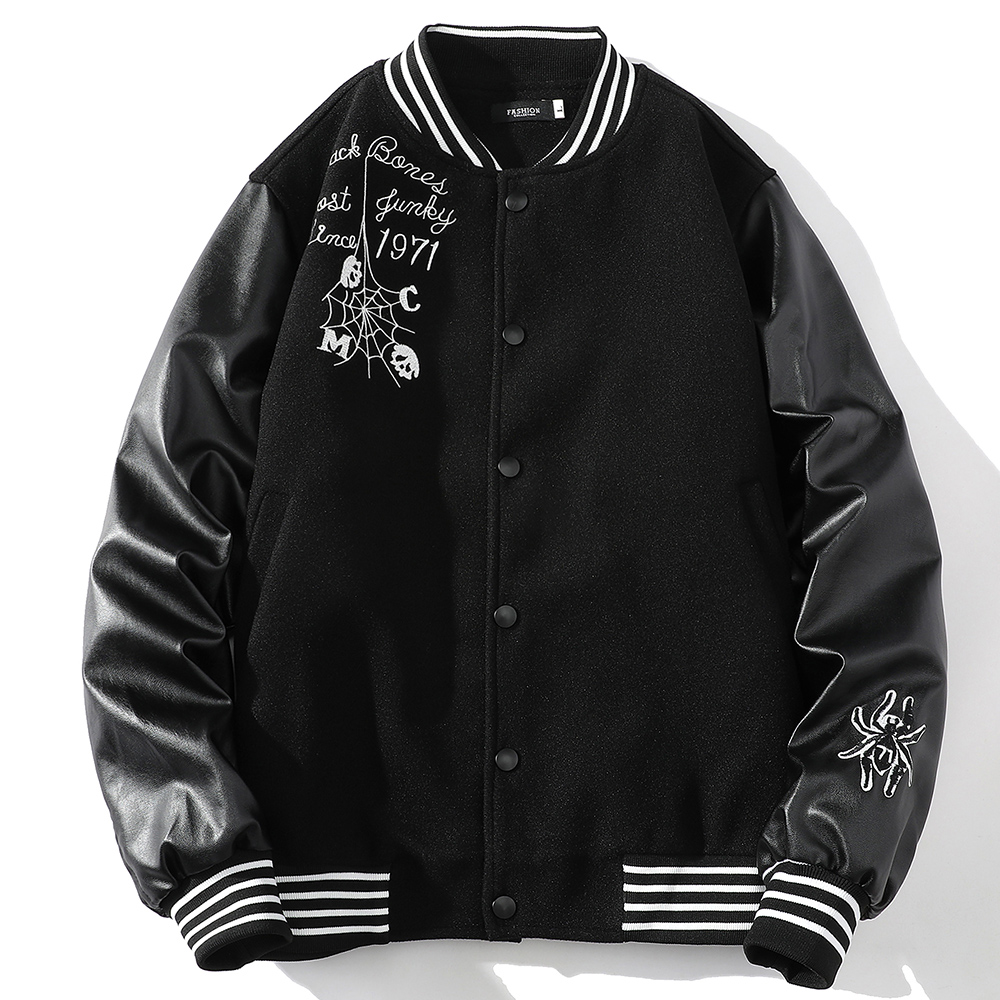 白底25秋毛呢PU拼接棒球服男字母刺绣夹克外套XZ311A-JK112-p75，男装夹克，星座311A