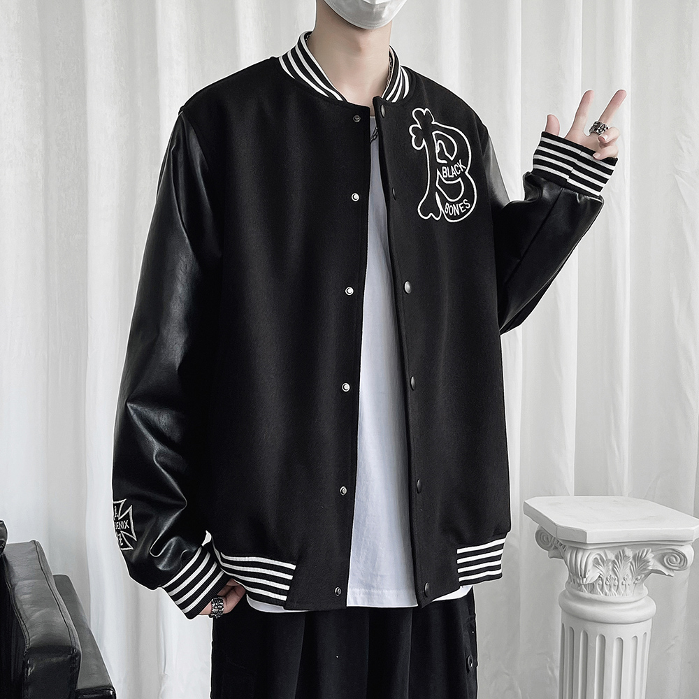 24秋新款毛呢PU拼接棒球服男字母刺绣夹克外套XZ311A-JK112-P80，男装夹克，星座311A