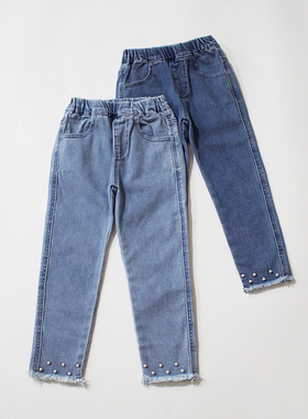 110-170码甜美好搭春秋女童牛仔裤铅笔裤长裤略修身版型柔软弹力