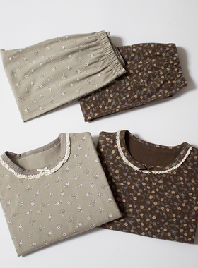 韩系碎花130-160码无骨A类春秋女童lai卡家居服套装94.4%棉秋衣裤